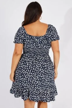 Blue Ditsy Fit And Flare Dress Short Sleeve -You And All Fashion Store cdd9007z 34r ditsy 5