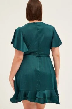 Green Wrap Dress Short Sleeve V-neck Satin -You And All Fashion Store cdd9096 36rb forest 5
