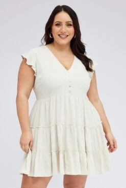 Beige Fit And Flare Dress Short Sleeve Tiered -You And All Fashion Store cdd9264 34r oatmeal 3