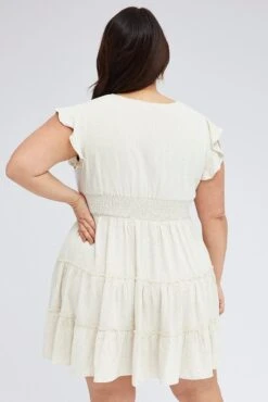 Beige Fit And Flare Dress Short Sleeve Tiered -You And All Fashion Store cdd9264 34r oatmeal 5