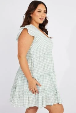 Green Check Fit And Flare Dress Short Sleeve -You And All Fashion Store cdd9264e 34r check 4