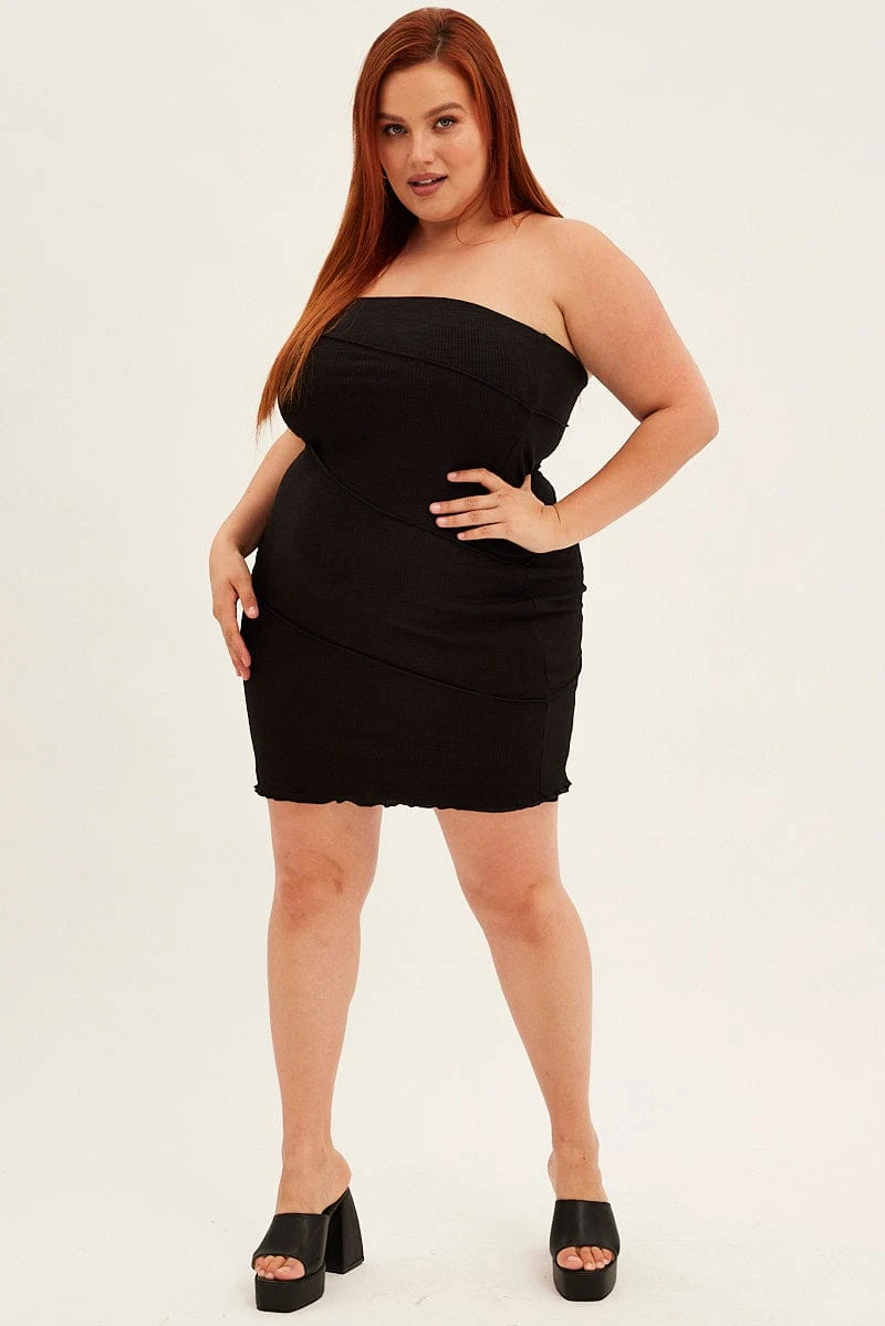 Black Bodycon Dress Strapless Rib Jersey 2 Black Bodycon Dress Strapless Rib Jersey - Image 2