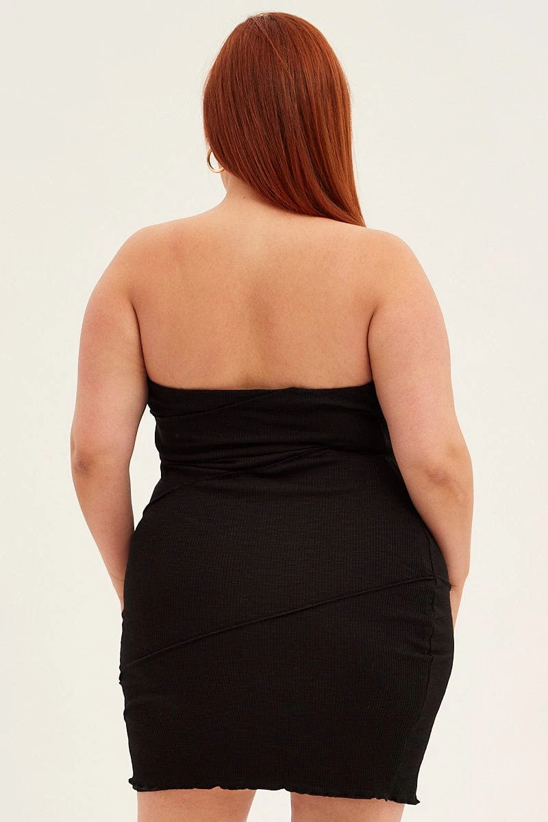 Black Bodycon Dress Strapless Rib Jersey 5 Black Bodycon Dress Strapless Rib Jersey - Image 5