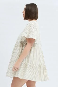 Camel Stripe Smock Dress Short Sleeve Tiered -You And All Fashion Store cdd9659g 33rb stripe 4