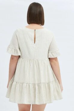 Camel Stripe Smock Dress Short Sleeve Tiered -You And All Fashion Store cdd9659g 33rb stripe 5