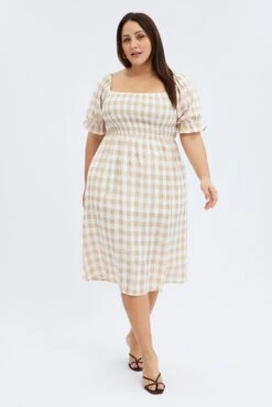 Nude Check Midi Dress Split Front Large Gingham Check -You And All Fashion Store cdd9821 35ab check 3
