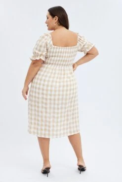 Nude Check Midi Dress Split Front Large Gingham Check -You And All Fashion Store cdd9821 35ab check 5