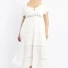 White Maxi Dress Short Sleeve Tiered Crochet