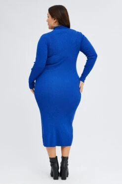Blue Knit Dress Long Sleeve High Neck Cut Out 10 Blue Knit Dress Long Sleeve High Neck Cut Out -You And All Fashion Store cddc1570 40rb cobalt 5