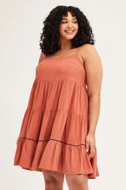 Brown Sleeveless Linen Blend Tiered Swing Dress -You And All Fashion Store cddc16760d 81rb rust 3 1 1