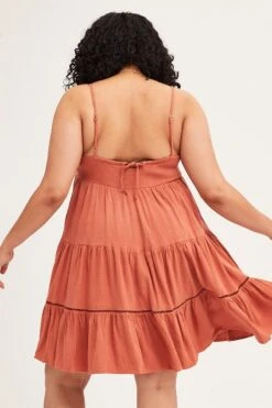 Brown Sleeveless Linen Blend Tiered Swing Dress -You And All Fashion Store cddc16760d 81rb rust 5 1 1