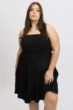 Black Shoestring Strap Tiered Linen Blend Dress -You And All Fashion Store cddc17088s 116a black 3