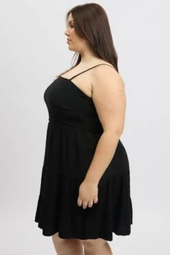 Black Shoestring Strap Tiered Linen Blend Dress -You And All Fashion Store cddc17088s 116a black 4