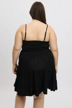 Black Shoestring Strap Tiered Linen Blend Dress -You And All Fashion Store cddc17088s 116a black 5