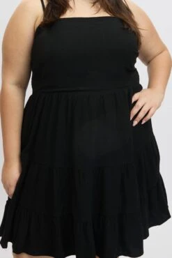 Black Shoestring Strap Tiered Linen Blend Dress -You And All Fashion Store cddc17088s 116a black 6