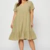 Green Skater Dress V-neck Short Sleeve
