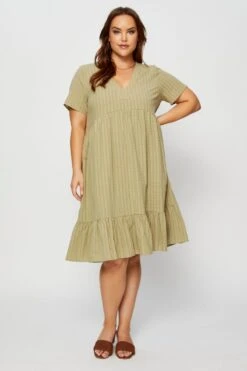 Green Skater Dress V-neck Short Sleeve -You And All Fashion Store cddc22130 36rb khaki 3 1