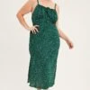 Green Polka Dot Midi Dress Sleeveless Ruched Bust