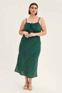 Green Polka Dot Midi Dress Sleeveless Ruched Bust -You And All Fashion Store cddc6129u 81rb polka dot 3