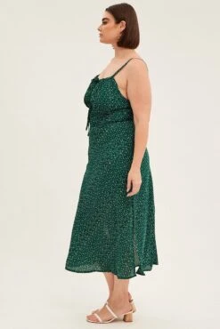 Green Polka Dot Midi Dress Sleeveless Ruched Bust -You And All Fashion Store cddc6129u 81rb polka dot 4