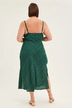 Green Polka Dot Midi Dress Sleeveless Ruched Bust -You And All Fashion Store cddc6129u 81rb polka dot 5