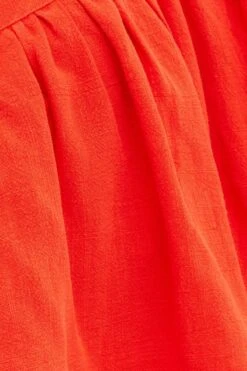 Red Midi Dress One Shoulder Frill Linen Blend -You And All Fashion Store cddk31784 38ab red 6