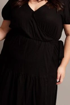 Black Crossover Cotton Blend Tiered Wrap Minidress -You And All Fashion Store cddk31787 10a black 6