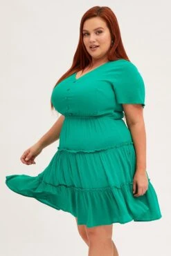 Green Mini Dress Short Sleeve Button Front Crinkle Rayon -You And All Fashion Store cddk31796a 34ab green 4 28140386 3383 4e98 b470 0d8830fa4f47