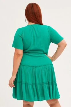 Green Mini Dress Short Sleeve Button Front Crinkle Rayon -You And All Fashion Store cddk31796a 34ab green 5 e38ad7e9 e6e6 4022 b3b8 0a205445b15c