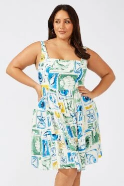 Multi Abstract Mini Swing Tiered Postcard Dress -You And All Fashion Store cddk31951 34ab abstract 3