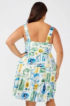 Multi Abstract Mini Swing Tiered Postcard Dress -You And All Fashion Store cddk31951 34ab abstract 5