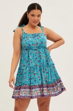 Blue Boho Mini Dress Sleeveless Round Neck Skater -You And All Fashion Store cddw0110c 33rb boho 3