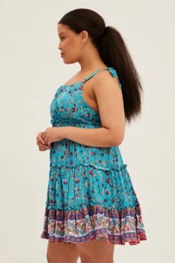 Blue Boho Mini Dress Sleeveless Round Neck Skater -You And All Fashion Store cddw0110c 33rb boho 4