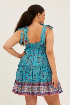 Blue Boho Mini Dress Sleeveless Round Neck Skater -You And All Fashion Store cddw0110c 33rb boho 5