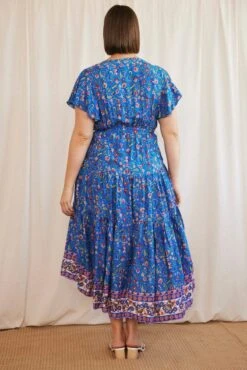 Blue Boho Midi Dress Short Sleeve Wrap Front -You And All Fashion Store cddw31407r 34rb boho 5