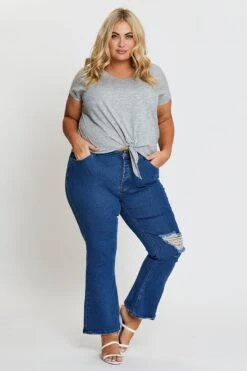Mid Blue High Waist Flare Denim Jeans -You And All Fashion Store cdl1062 20j mid blue 3