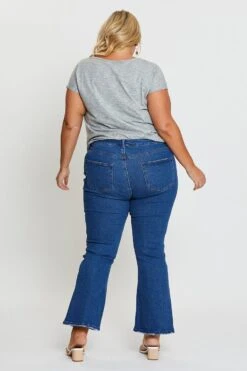 Mid Blue High Waist Flare Denim Jeans -You And All Fashion Store cdl1062 20j mid blue 5