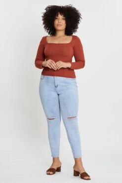 Blue High Rise Knee Distress Denim Skinny Jeans -You And All Fashion Store cdl1067a 20j denim blue 3