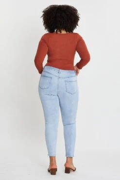 Blue High Rise Knee Distress Denim Skinny Jeans -You And All Fashion Store cdl1067a 20j denim blue 5