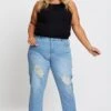 Blue High Rise Straight Denim Jeans