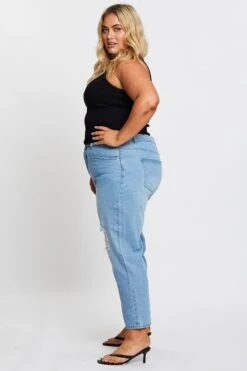 Blue High Rise Straight Denim Jeans -You And All Fashion Store cdl1075 33b light blue 4 2