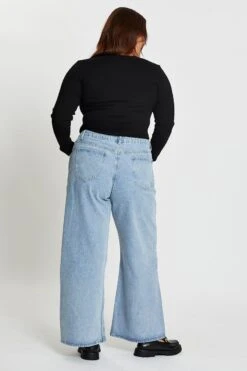 Blue High Rise Asymmetric Straight Denim Jeans -You And All Fashion Store cdl1081 20jb denim blue 5