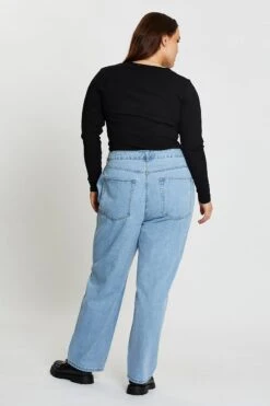 Blue Denim Jean High Rise Slash Knee Straight Leg 10 Blue Denim Jean High Rise Slash Knee Straight Leg -You And All Fashion Store cdl1085 20jb denim blue 5