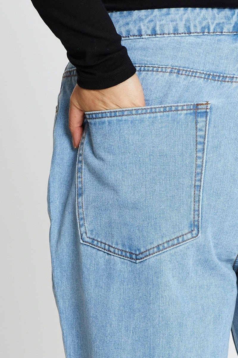 Blue Denim Jean High Rise Slash Knee Straight Leg 6 Blue Denim Jean High Rise Slash Knee Straight Leg - Image 6