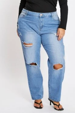 Blue High Rise Boyfriend Denim Jeans -You And All Fashion Store cdl1089 33jb denim blue 2 2
