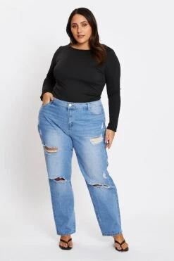 Blue High Rise Boyfriend Denim Jeans -You And All Fashion Store cdl1089 33jb denim blue 3 2