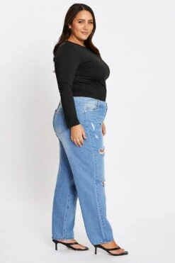 Blue High Rise Boyfriend Denim Jeans -You And All Fashion Store cdl1089 33jb denim blue 4 2