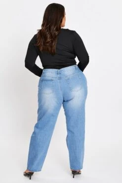 Blue High Rise Boyfriend Denim Jeans -You And All Fashion Store cdl1089 33jb denim blue 5 2