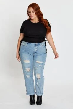 Blue Mid Rise Boyfriend Denim Jeans -You And All Fashion Store cdl1114a 33j denim blue 3