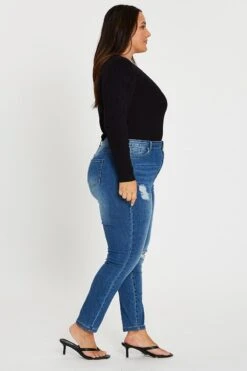 Blue Jean Mid Rise Slash Knee Skinny -You And All Fashion Store cdl1190 33jb denim 4 2